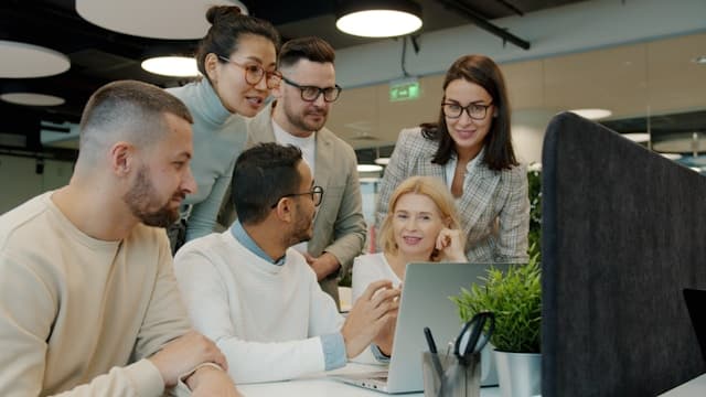Team discussion in a collaborative workspace